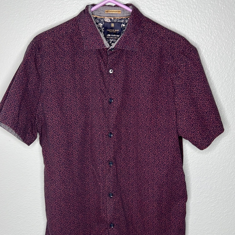 red floral button down